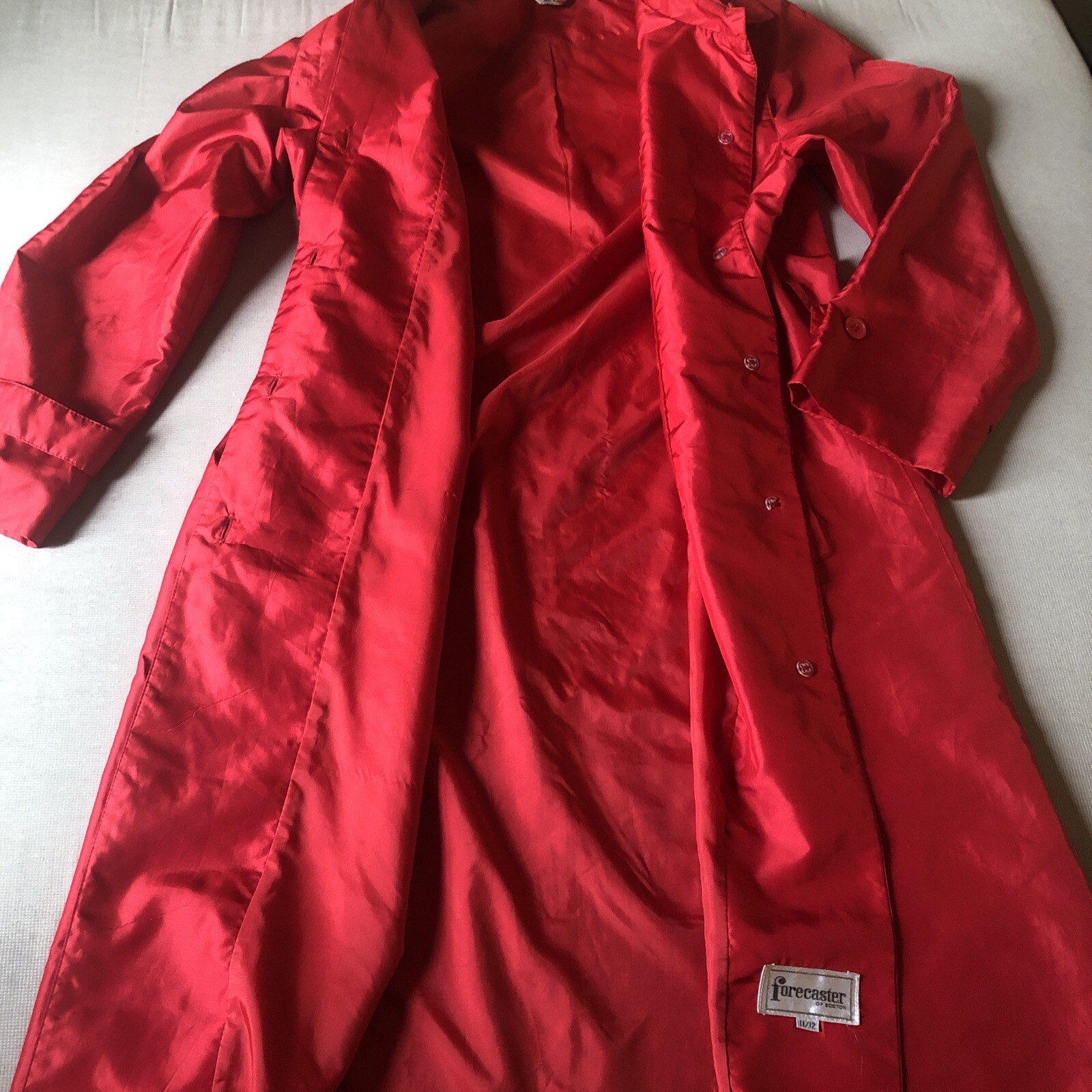 Vtg Forecaster of Boston 11/12 Long Red Lightweight Nylon Rain Coat Jacket Retro