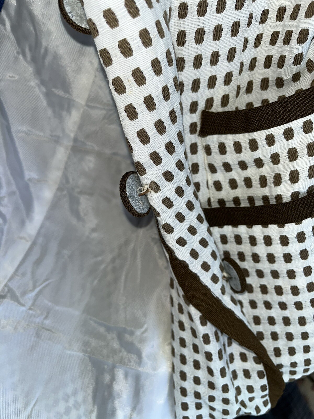 Vtg Coat Jacket White 60s Designer Montaldos Lightweight Brown Polka Dot S M