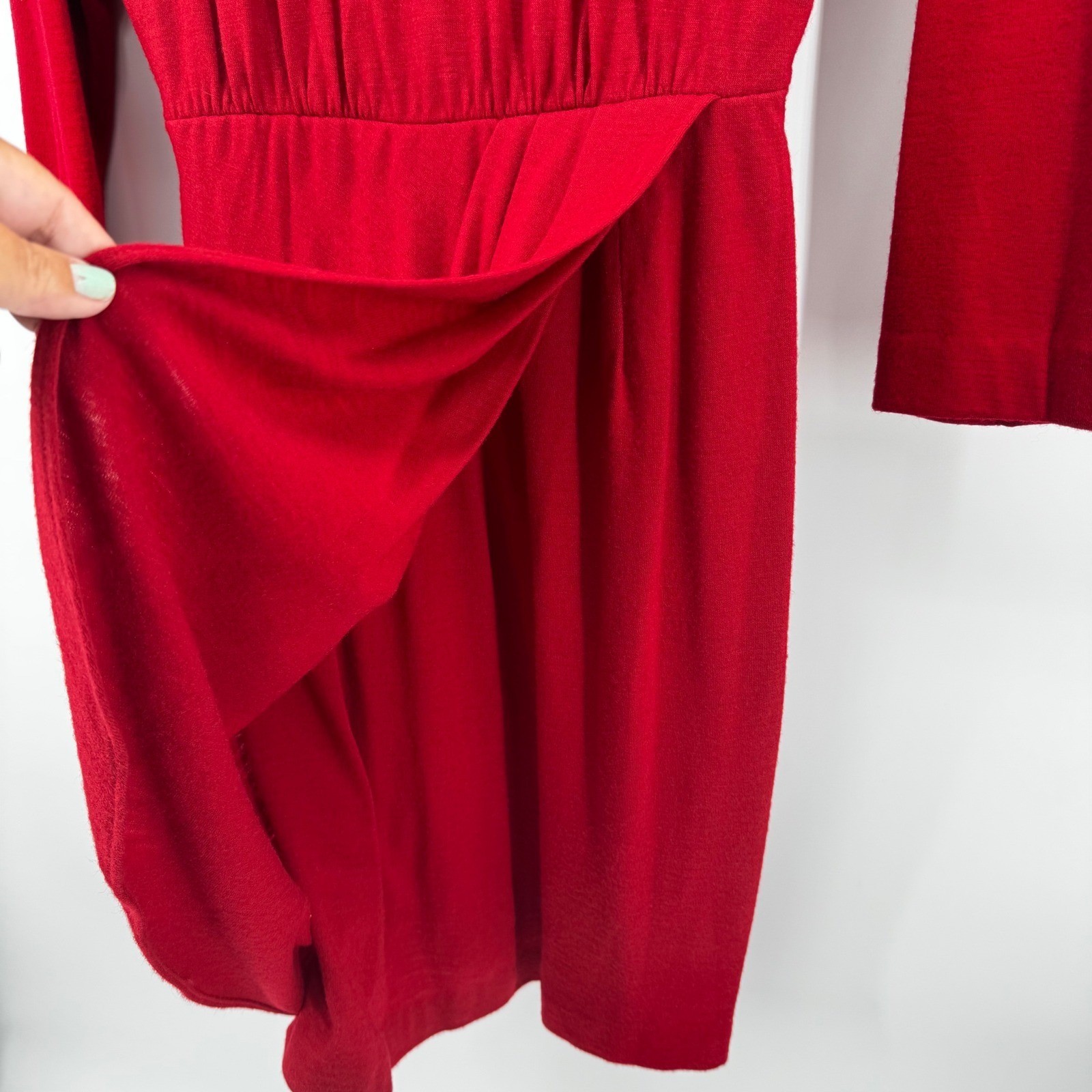 Carol Anderson Petite Red Wool Blend Belted Midi Dress Vintage Long Sleeve Sz 8