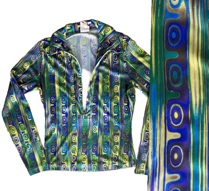 VTG Retro Mod Swirl Long Sleeve Blouse Shirt Top Silky Psychedelic 70’s Disco