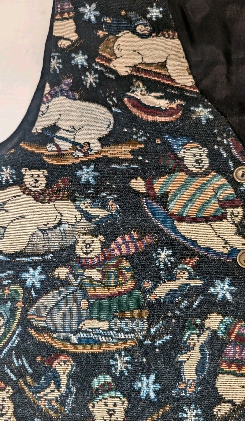 Vintage 80s 90s Paul Harris Design Tapestry Christmas Winter Vest Polar Bears M