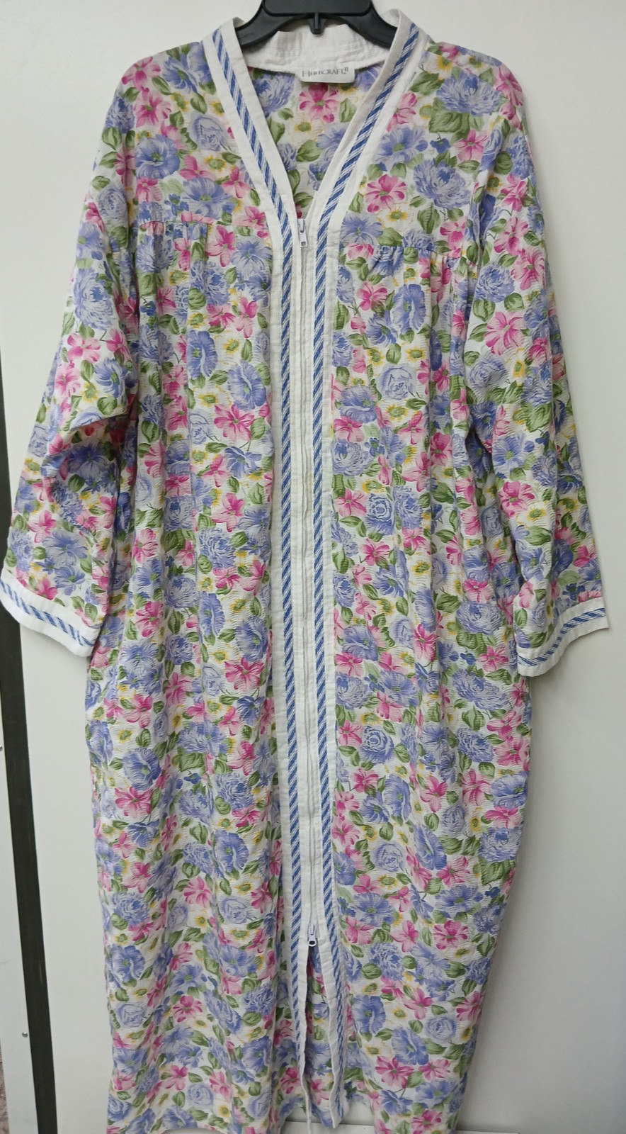 Vintage Herbcraft Housecoat Duster Robe Size XXL Floral Full Zip Front