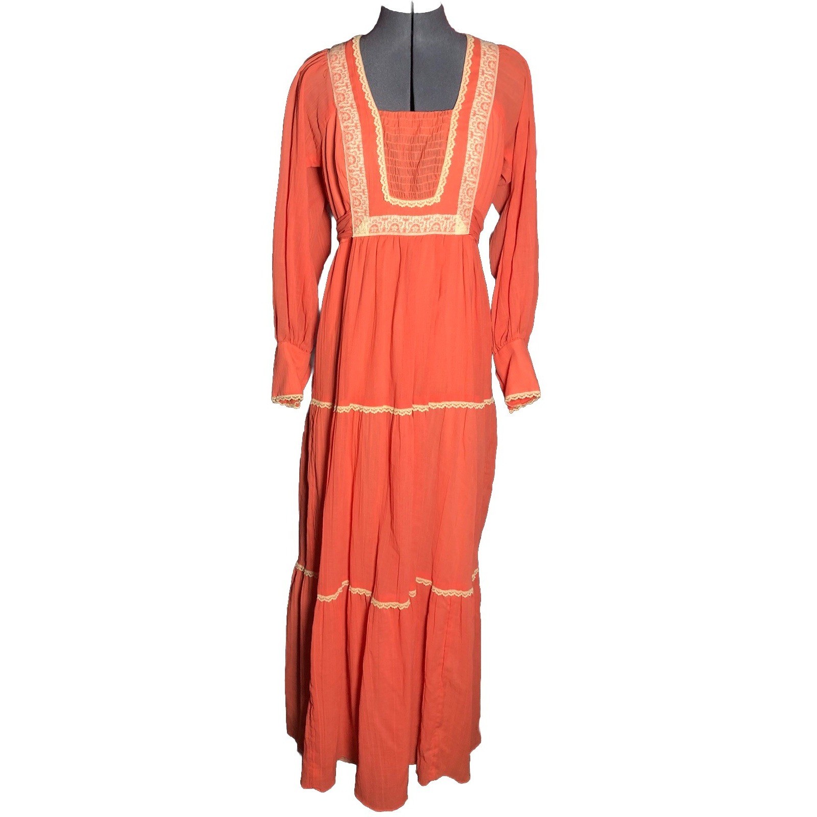 Vintage 60s 70s Prairie Dress Peasant Hippie Boho Cottagecore Maxi 13 37-32-50