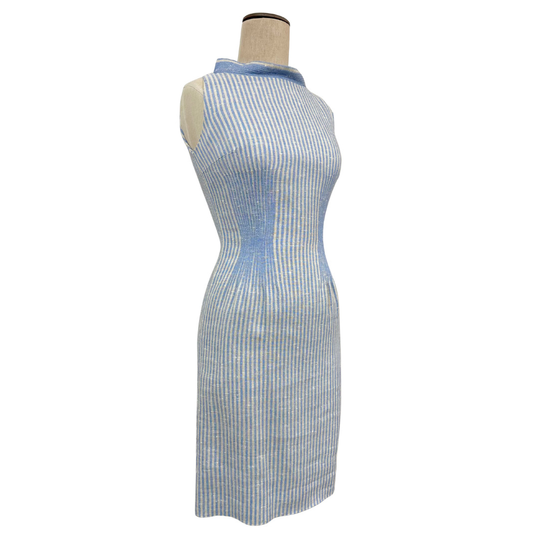Vintage 1960s Anne Fogarty Blue Striped Wiggle Dress