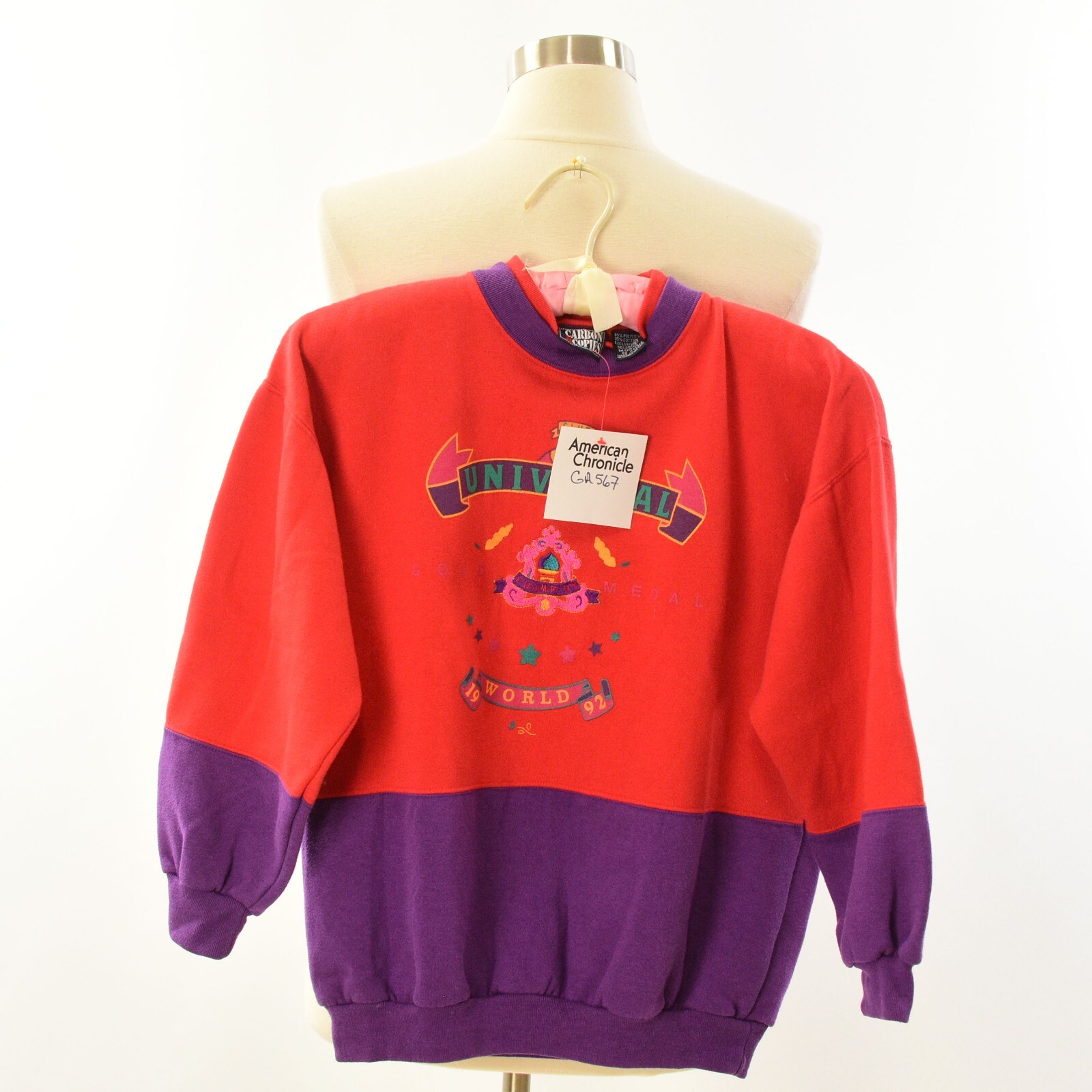 90s Red & Purple Sweatshirt Graphic Print Colorblock Sweaters Womens S
