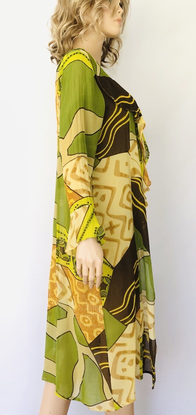 Kimono Duster chiffon maxi cardigan long cover up dress Vintage Sheer Robe SZ L