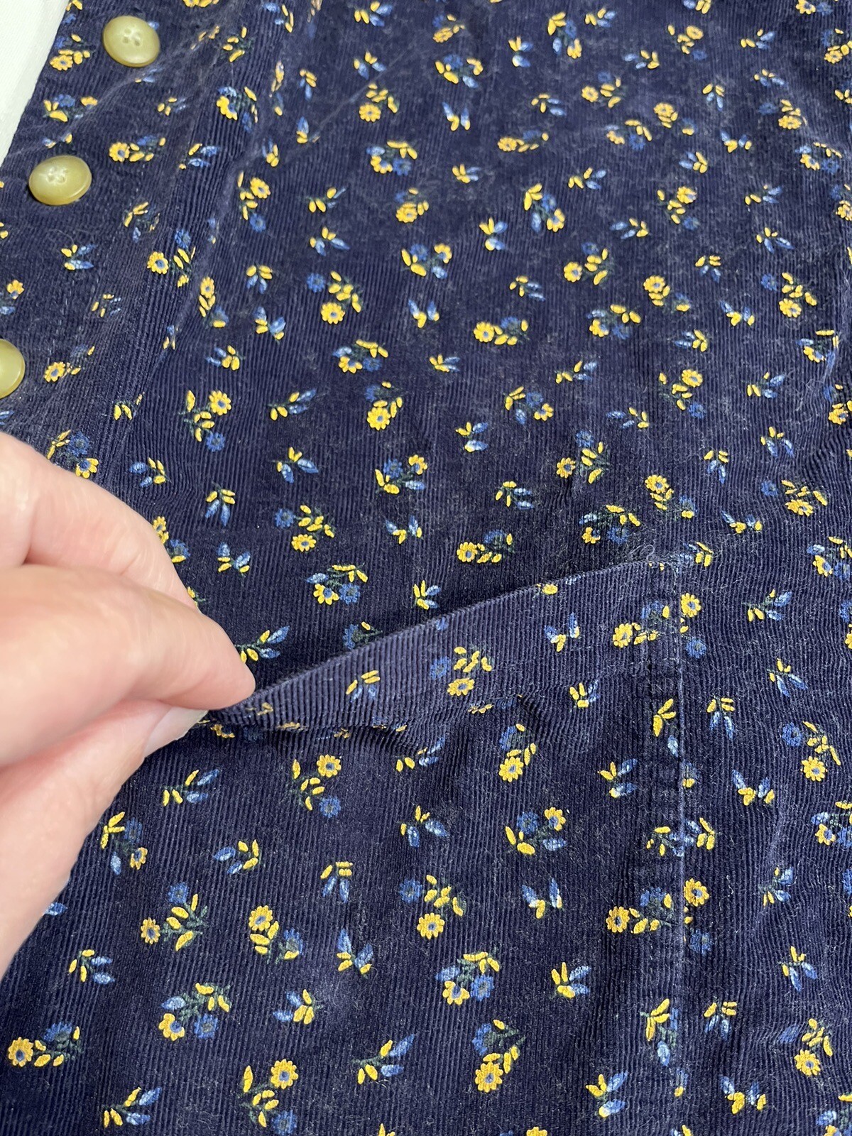 Fads Vintage 1980’s Blue Floral Corduroy Jumper Pina Fore Dress Midi Size 10P