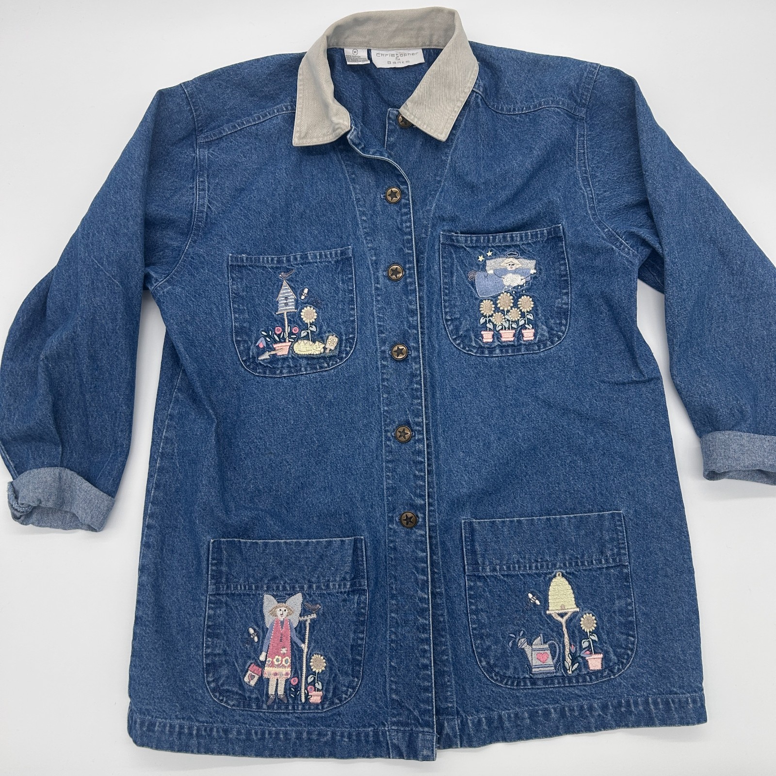 Vintage 90s Denim Chore Jacket Christopher Banks Grandma Core Cottage Medium