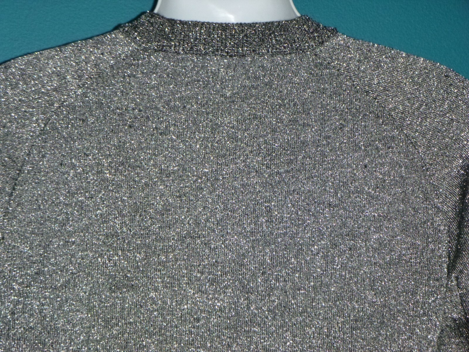 Vtg LeRoy Knitwear Black Silver Lurex Metallic Threads Long Sleeve Sweater Sz M