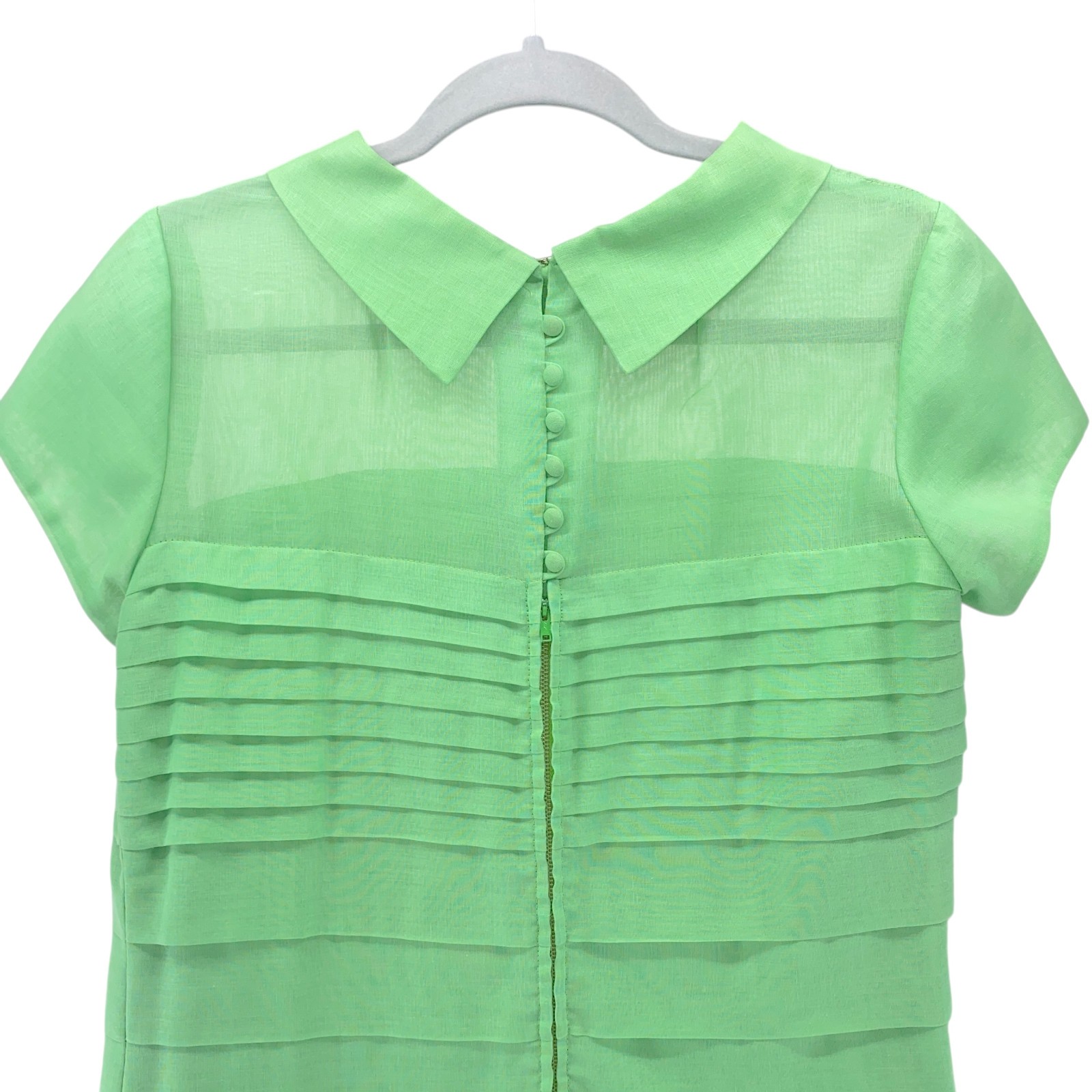 Vintage Leslie Fay Dress Medium Mint Green Pleated Cowl Neck Back Button Shift