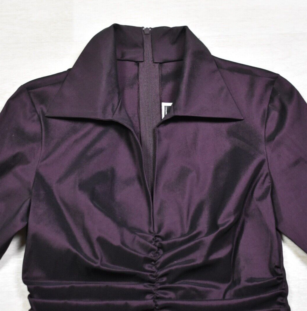 90s Tadashi Shoji Designer Blouse Top Purple Cyber Couture Collar SZ 8 VTG Y2K
