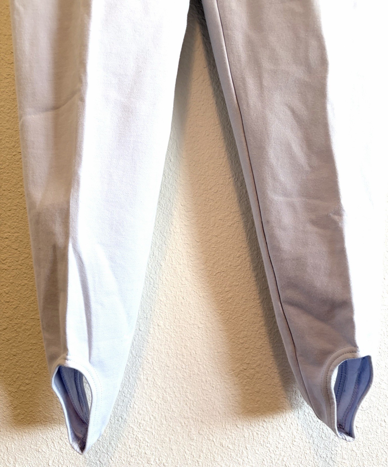 VTG 80s Pastel Blue stretch Stirrup Pants, Pull on, High rise Pleated, Pockets S