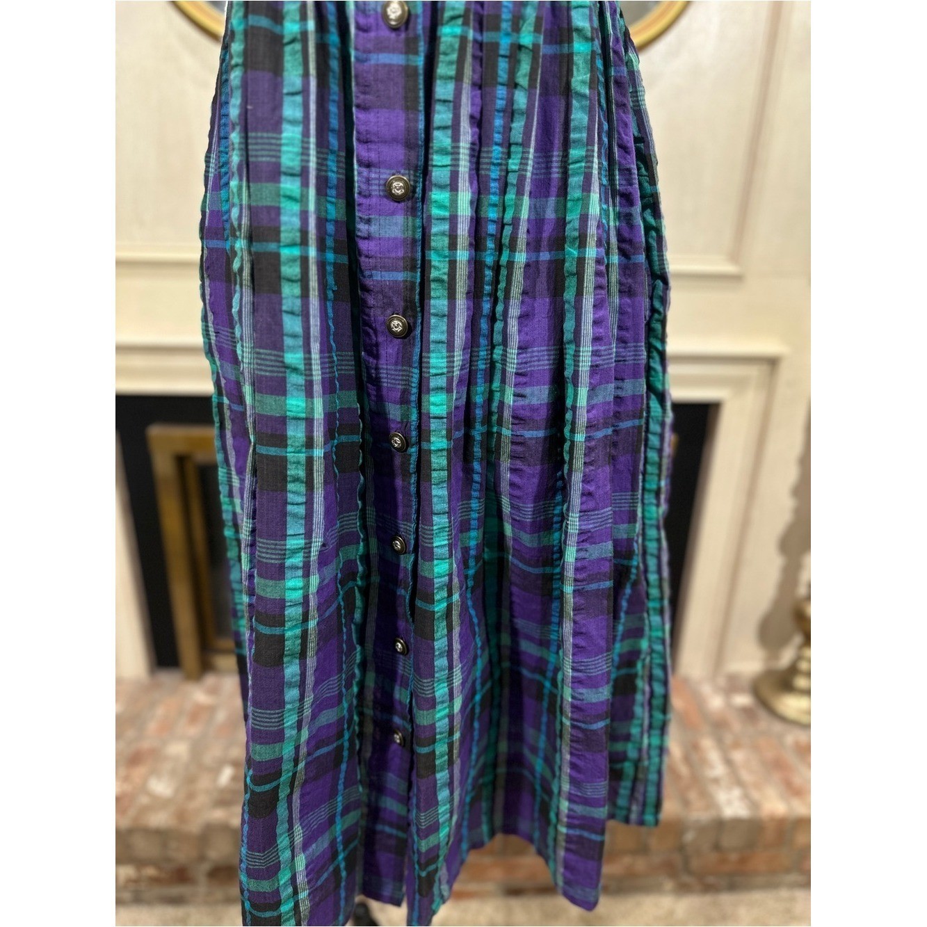 Jane Ashley Denim Plaid Dress size M Vintage Cottagecore Grannycore Boho