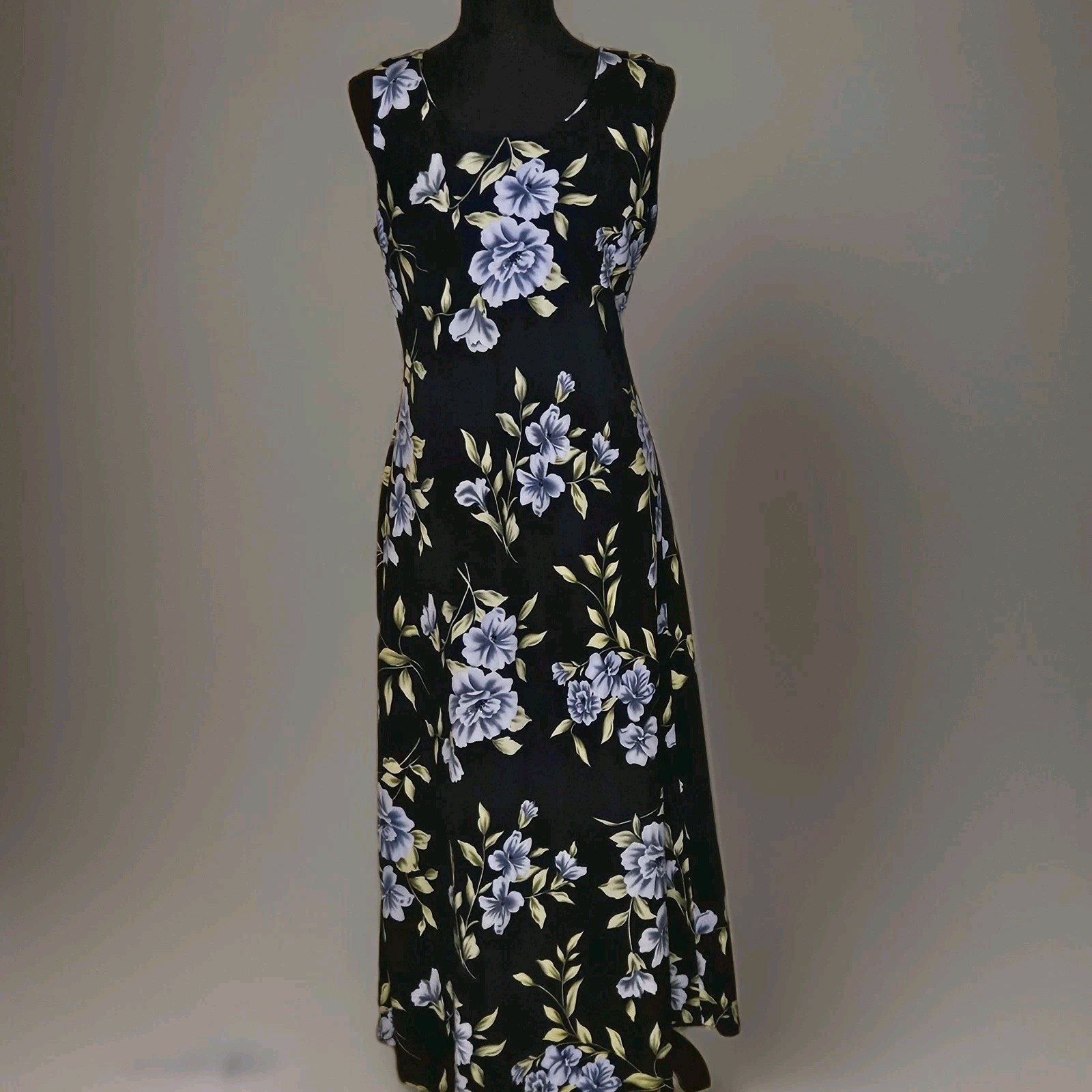 90s Fairycore Blue Floral Maxi Dress 10 Cottagecore Dark Romance Modest Vintage