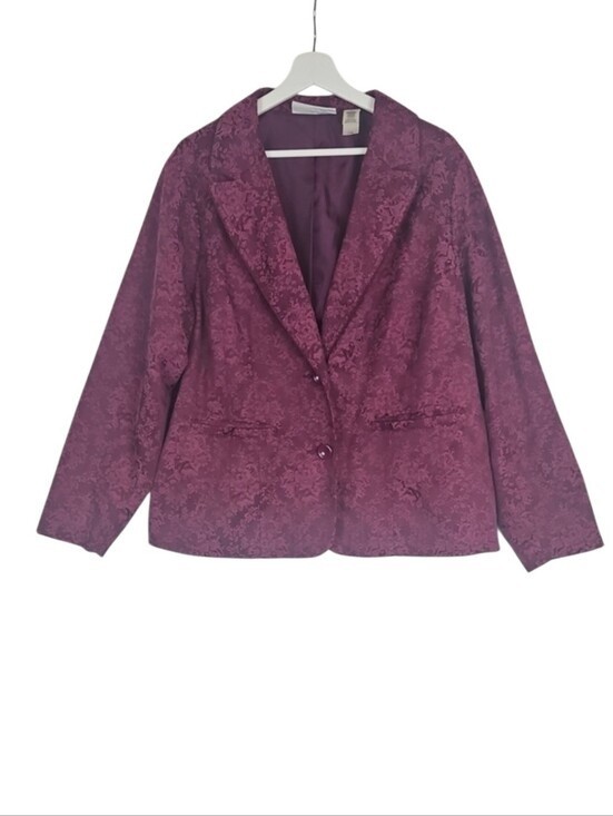 1990’s Vintage Plum Purple Floral Jacquard Blazer Work Jacket Evening 90s 2X