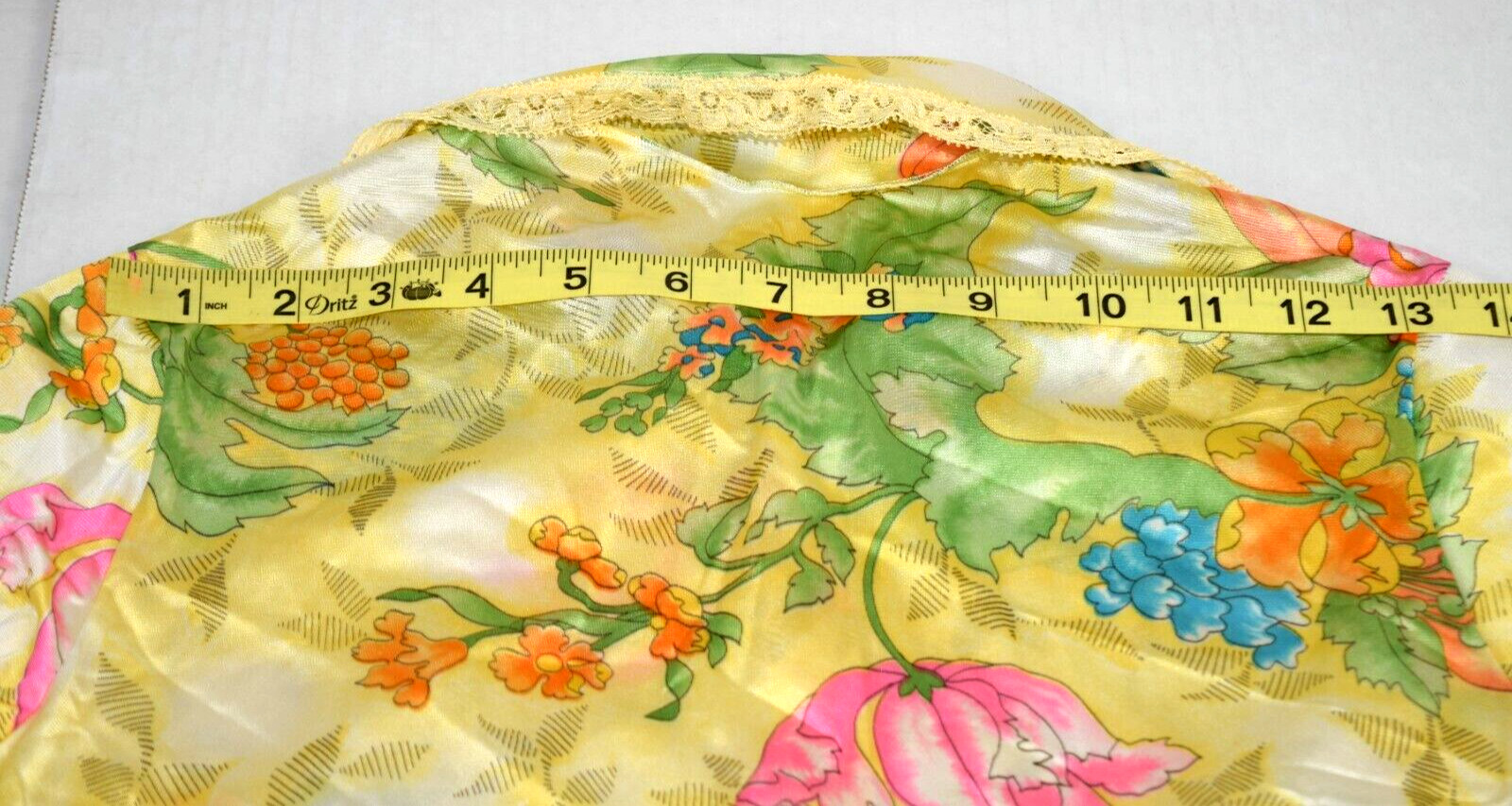 Vintage Nightgown Size S 70s Shimmery Golden Yellow Floral A Line Full Button