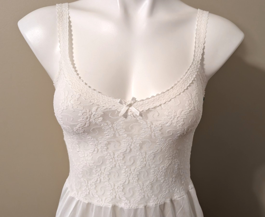 Vintage BESTFORM 1457 Full-Slip/Slip Dress Lingerie Stretch Lacy Top White Sz 34