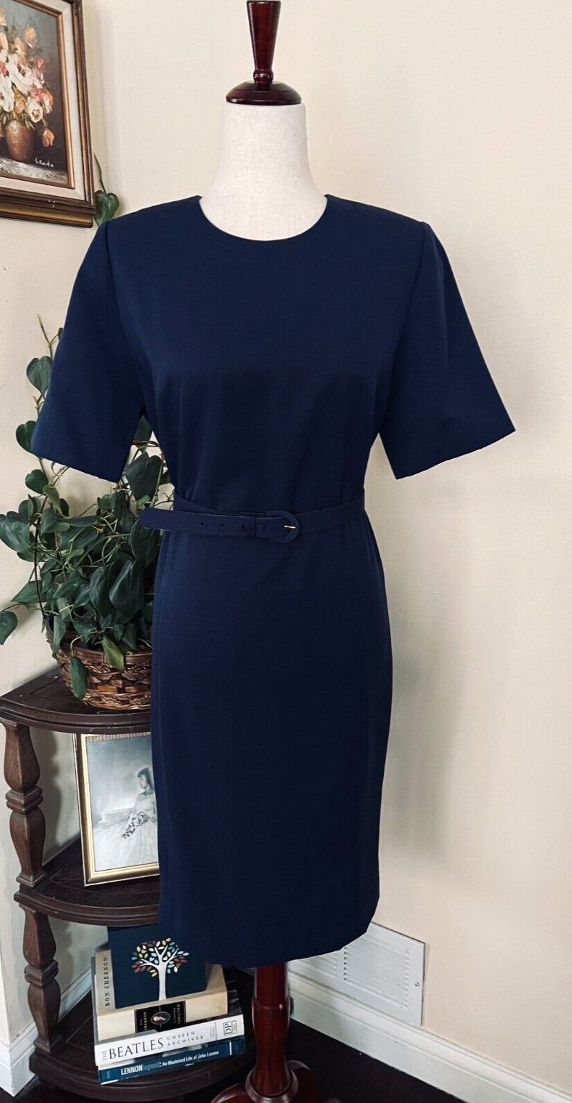 Diane Roberts Vintage Navy Blue Nautical Dress sz 14H Gold Star Buttons 3 piece