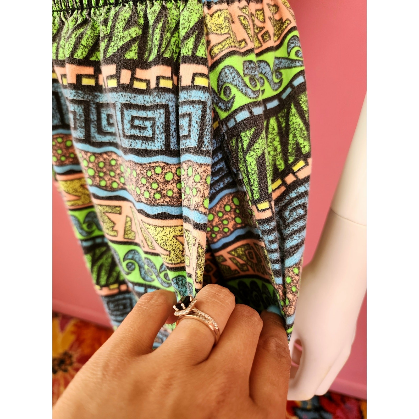 Vintage 1980’s/1990’s JoJo Green Pink Abstract Surfer Muscle Parachute Pants