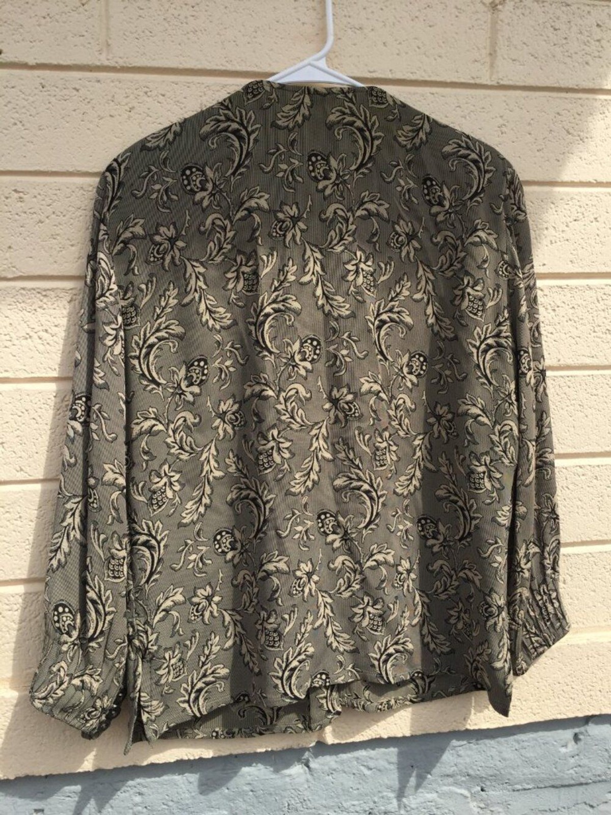 Vintage GIORGIO ARMANI Le Collezioni Jacquard Blouse Jacket Grey Floral, size 8