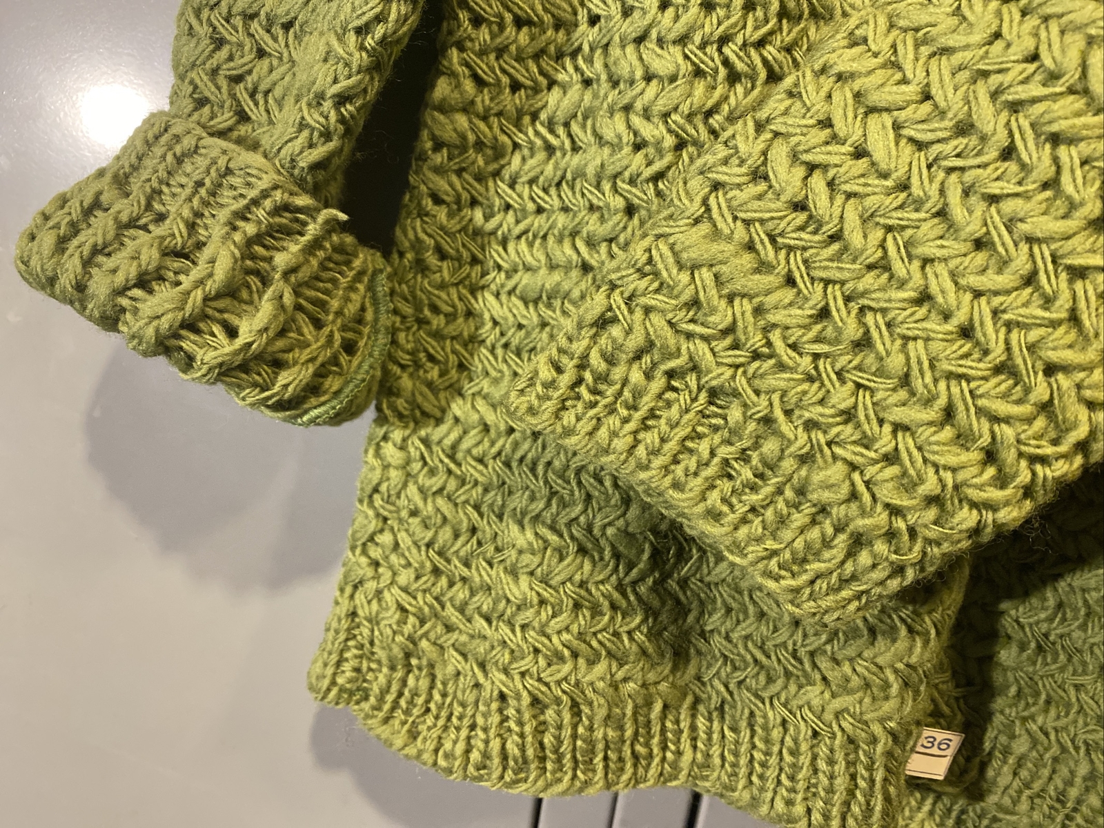 VTG New Sweater Moss Green Thick Knit Weave V-Neck Pullover Chunky 60s 70s S/M