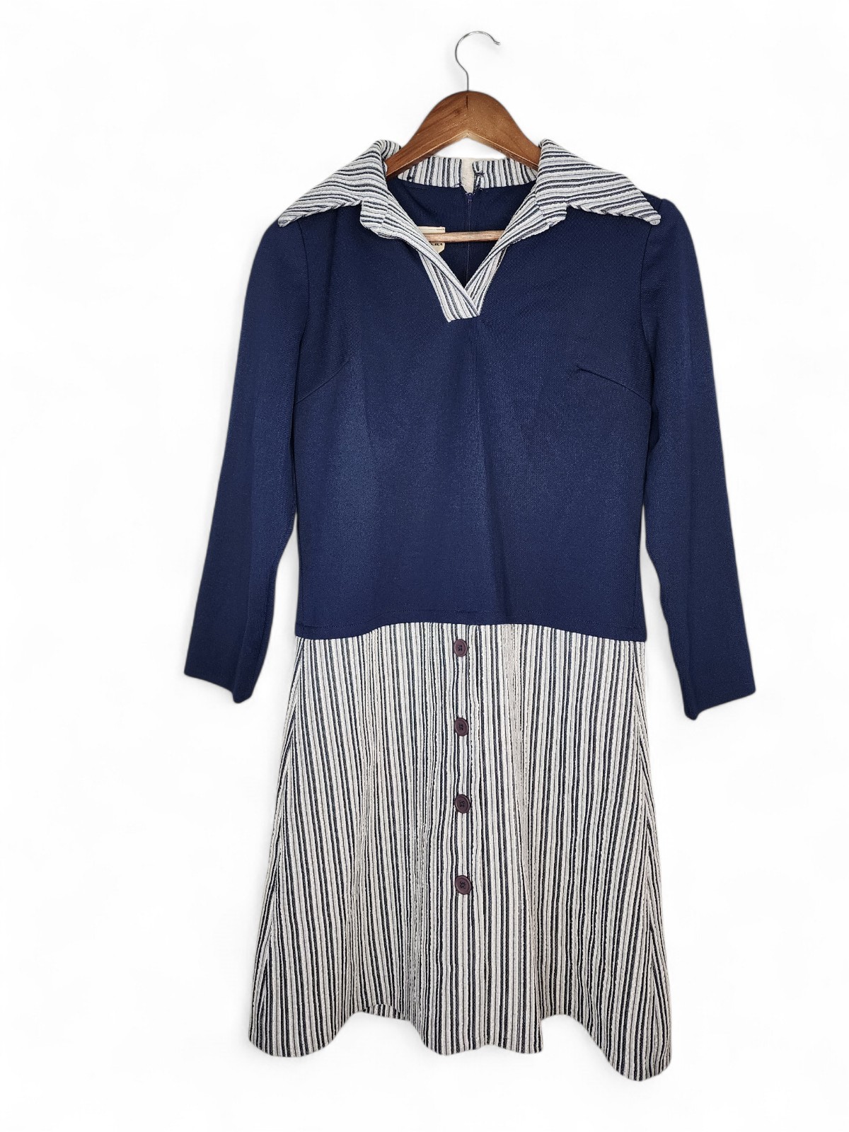 1960s Alfreda Vintage Day Dress in Blue and White Size S