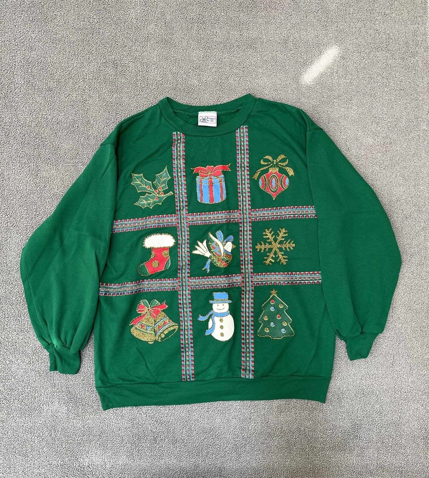 Vintage Haband For Her Christmas Snowman Green Sweatshirt Crew Neck Size M