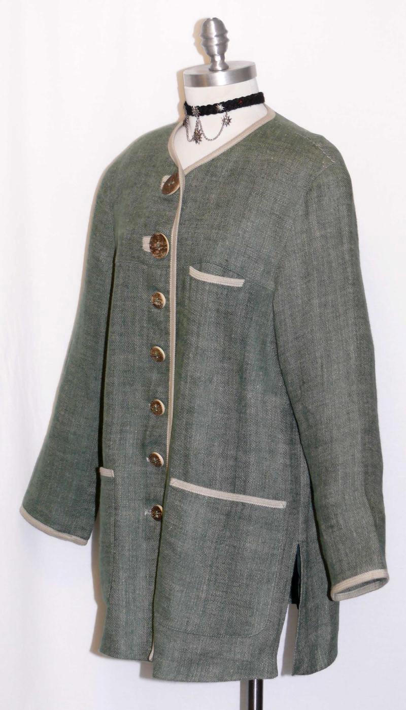 GREEN ~ LINEN Austria Women Hunting Western Riding SUMMER Dress JACKET / 44 16 L