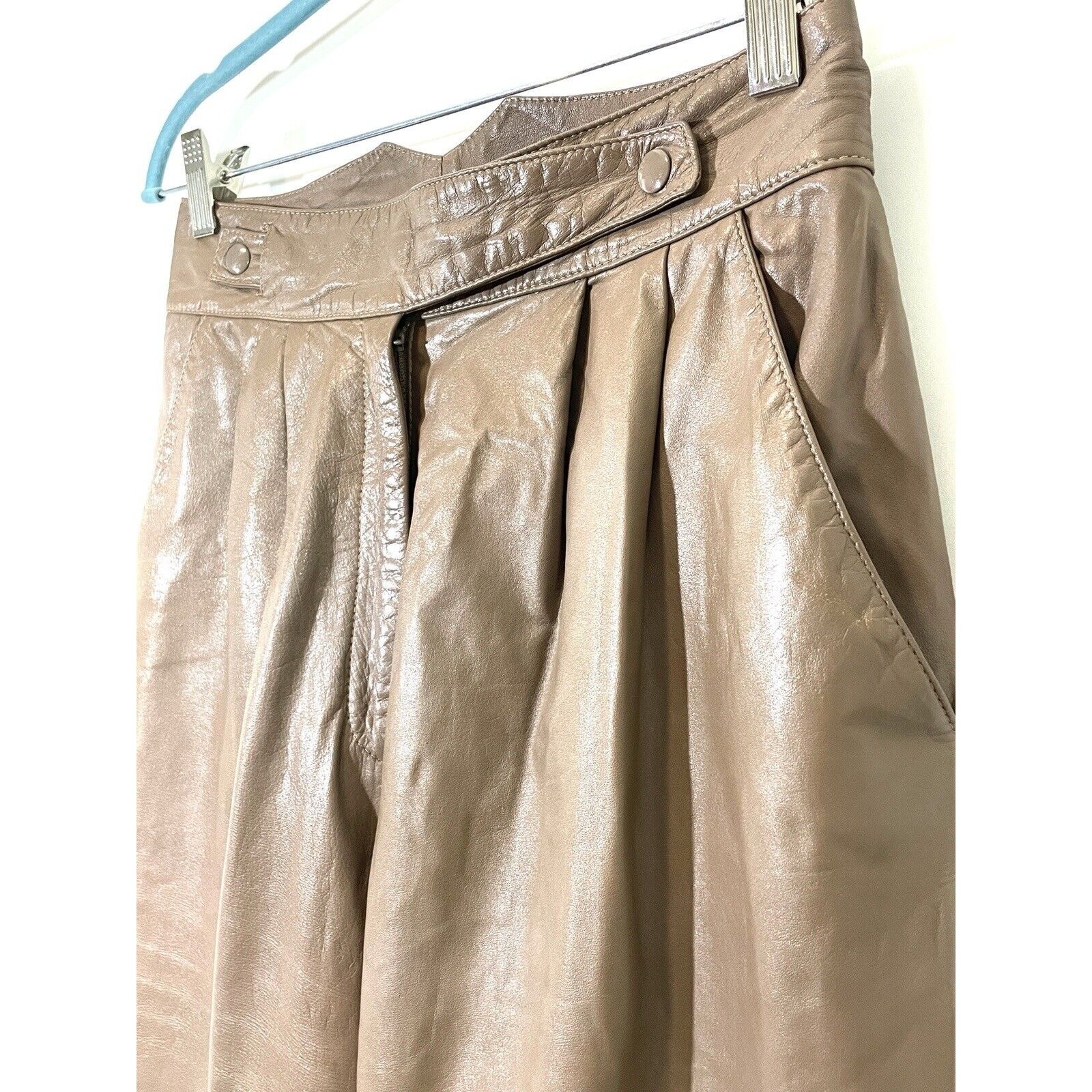 Vintage Suzelle Women’s Leather Pants Tan High Rise Pockets Lined Size 8