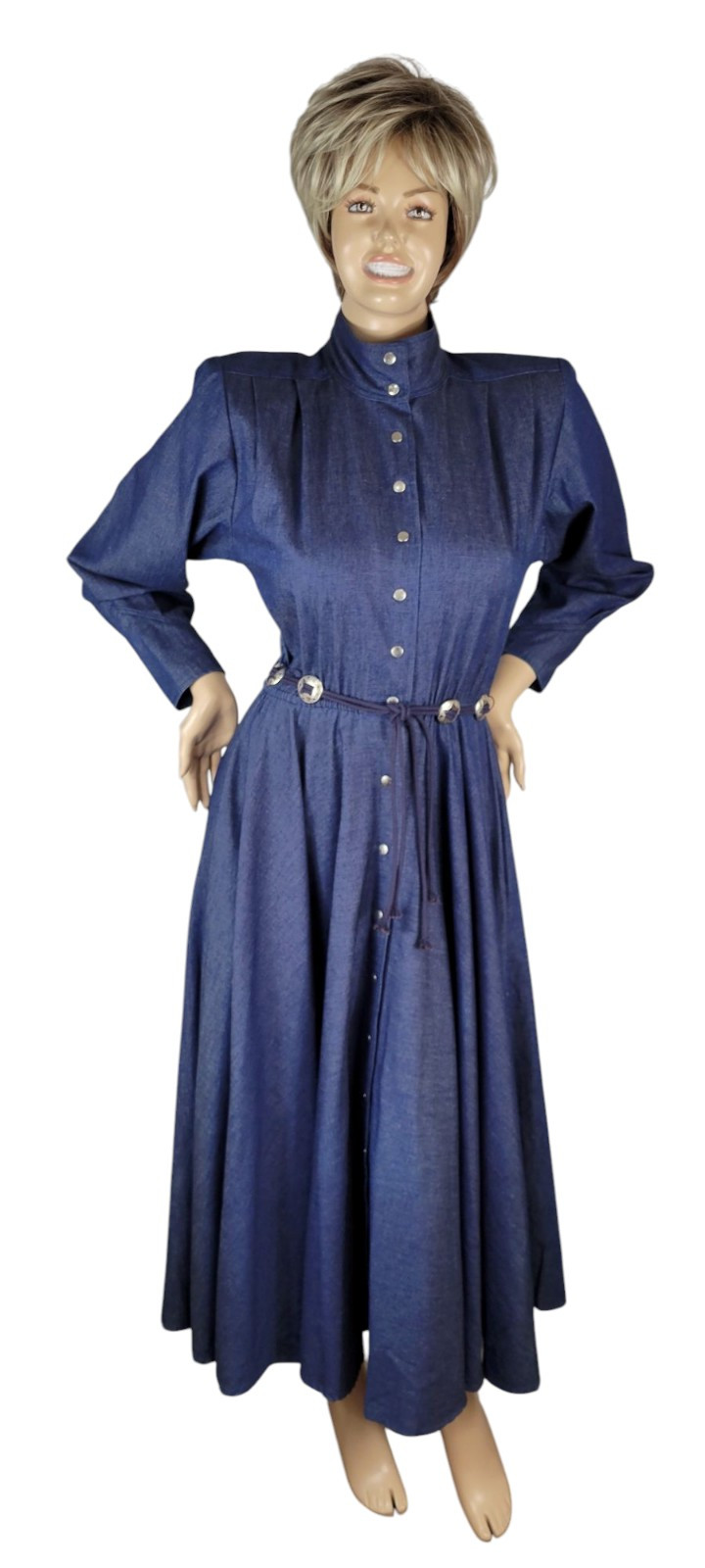 Vintage Choon California Denim Ranch Western Concho Belted Shirt Dress Duster 10