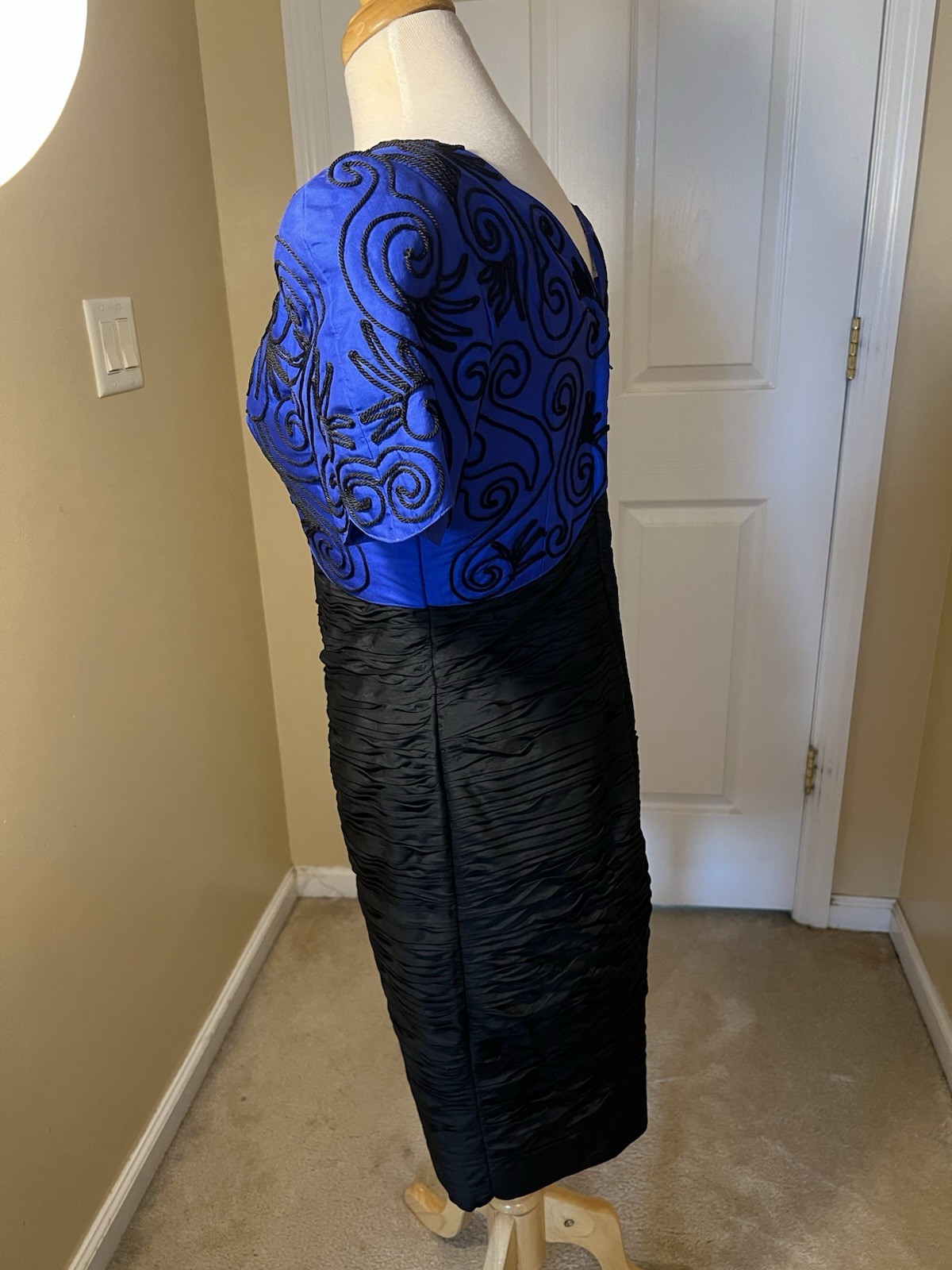 Vtg Khanitha Saks Fifth Avenue Thai Silk Dress Sz 6 Black & Royal Blue Dress