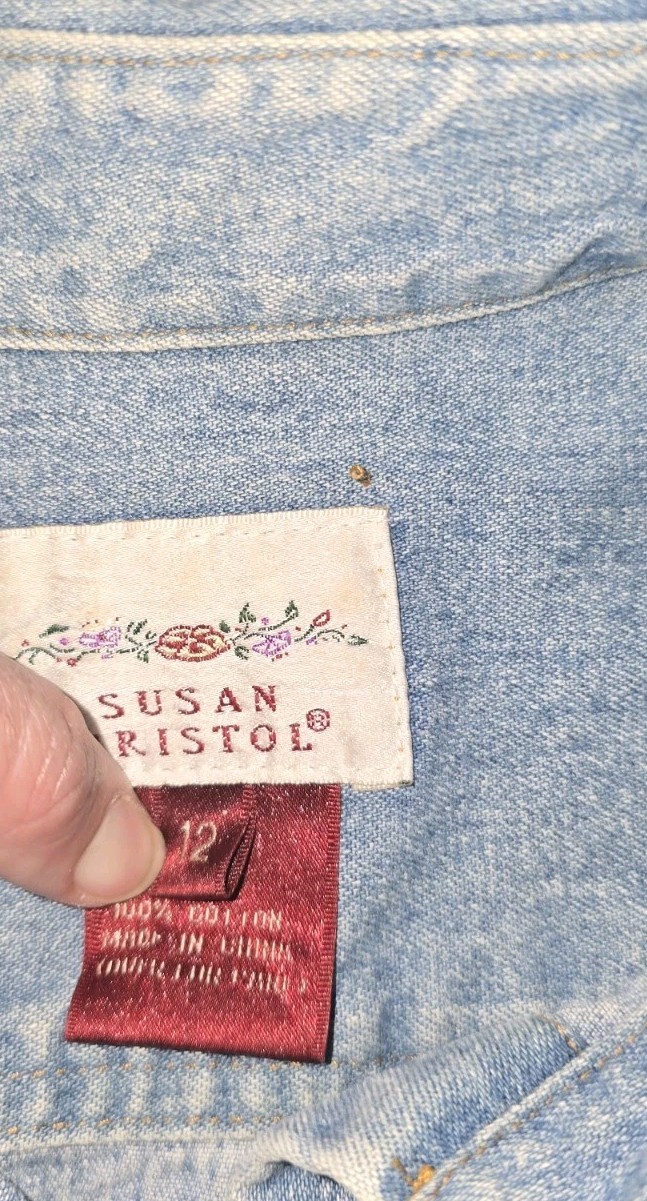 Vintage Susan Bristol Denim Midi Button Front Cinched Waist Long Sleeve Dress S