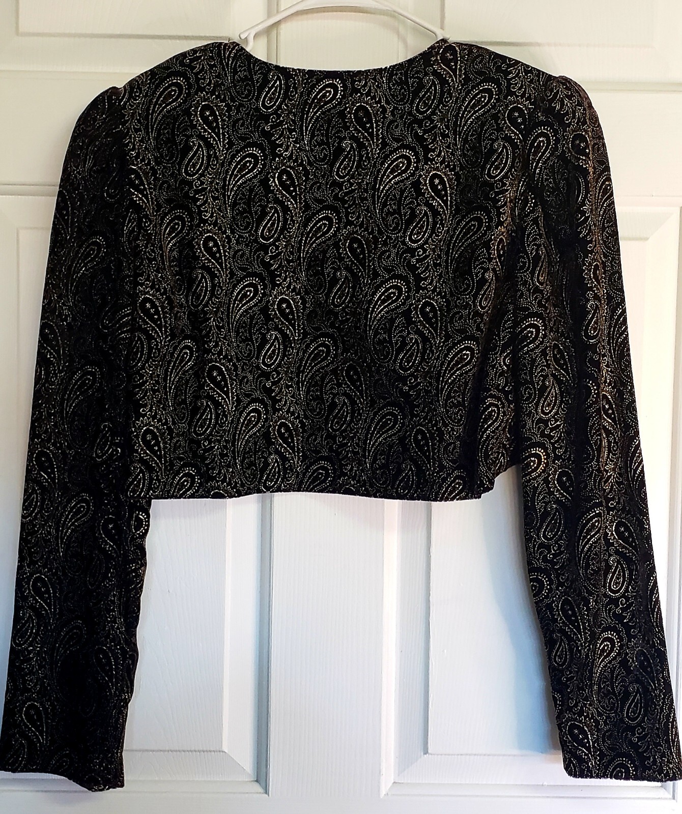 Vintage 80/90’s Cropped Black Velvet Gold Floral Paisley Bolero Jacket Size 14