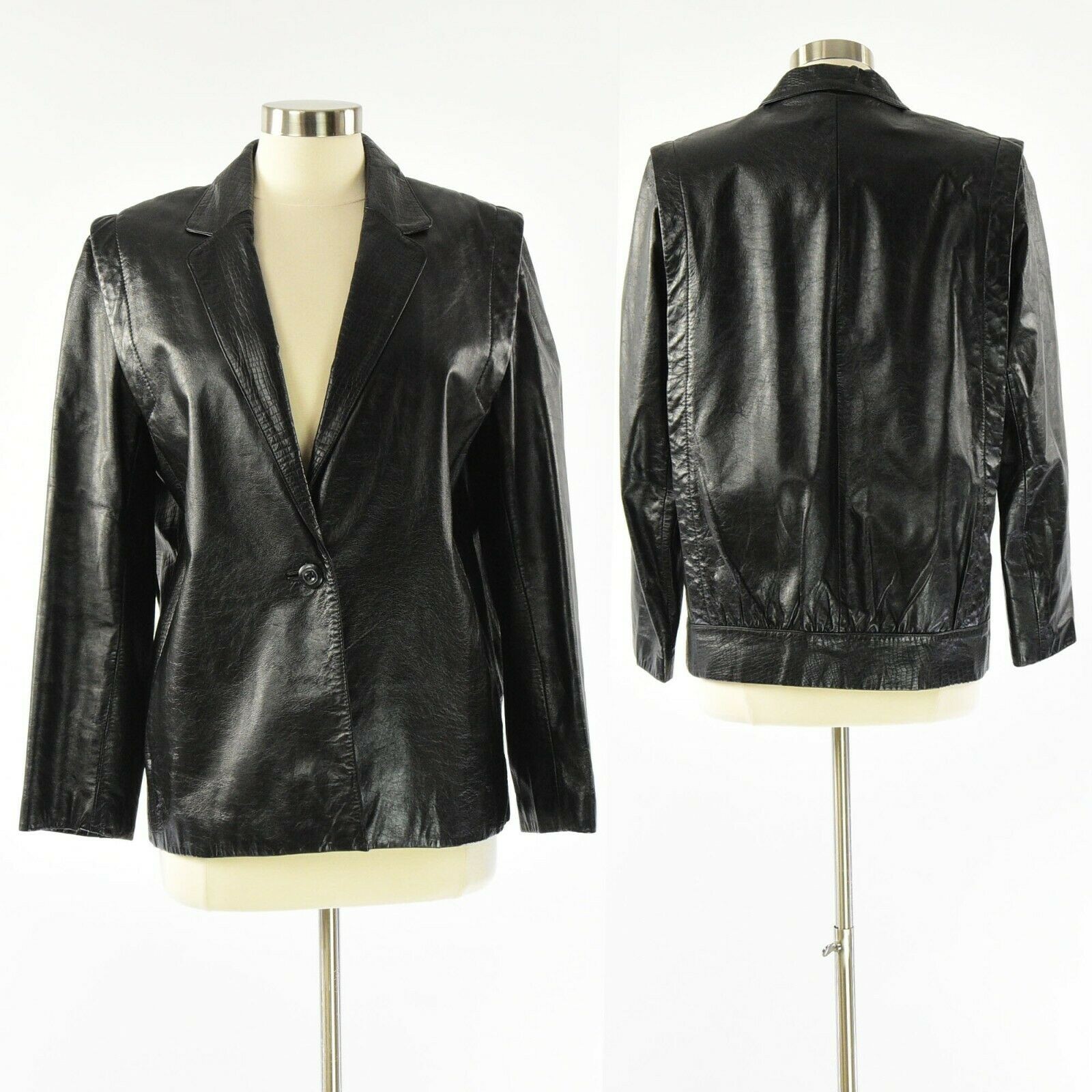 80s Vintage Black Leather Jacket Womens 10 M Gusseted Blazer Wilsons
