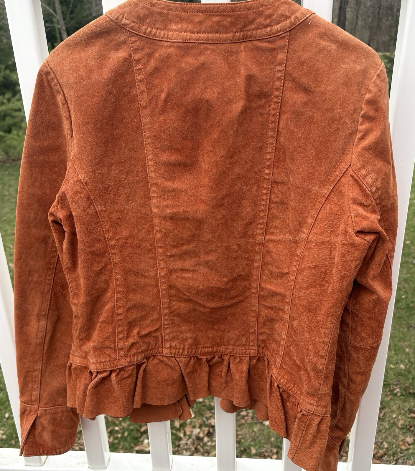 Prosper & Devine Leather Suede Sz Med Rust Color Jacket Nautical Buttons Ruffle