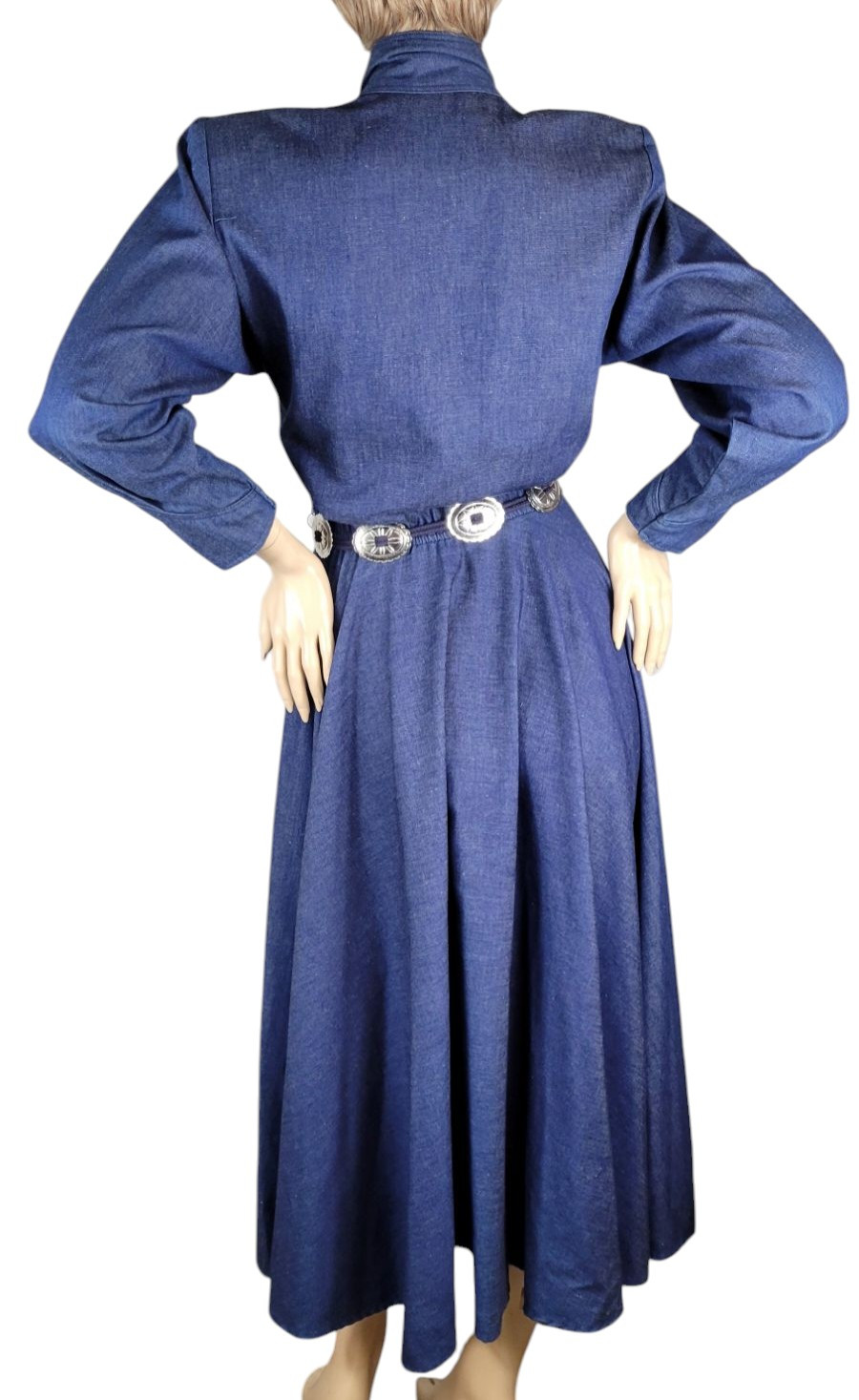 Vintage Choon California Denim Ranch Western Concho Belted Shirt Dress Duster 10