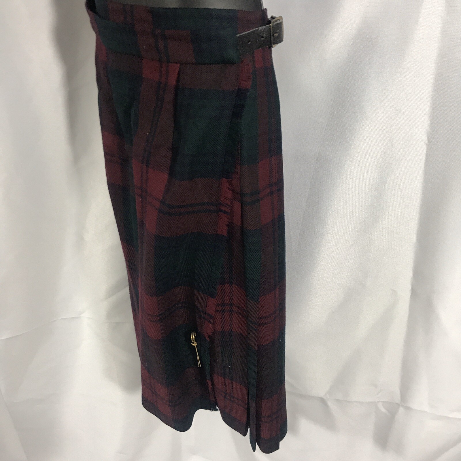 Pitlochry Scotland Kilt Style Tartan Skirt Jacket Size 12 Dark Red Green Tartan