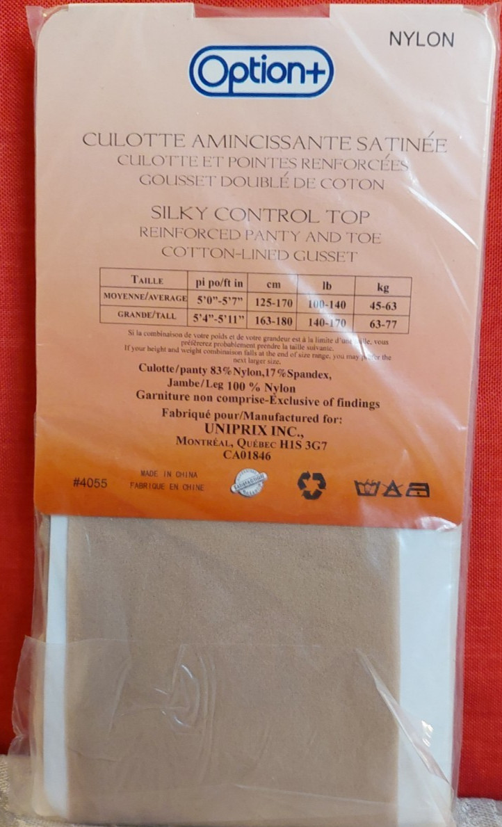 Vintage Pantyhose Option Silky Control Top Color Nude Size Tall BBN1