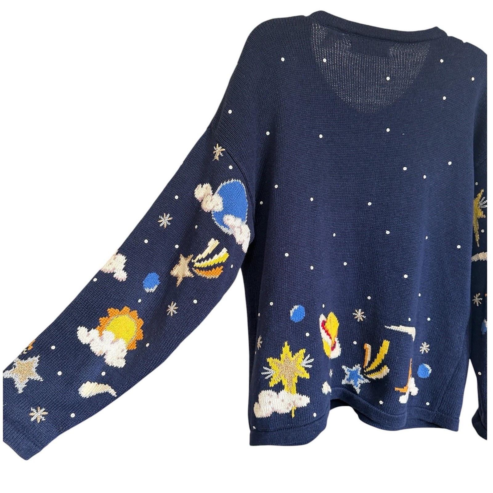Design Options Celestial Cardigan L Navy Sun Moon Stars Vintage Whimsigoth Fairy