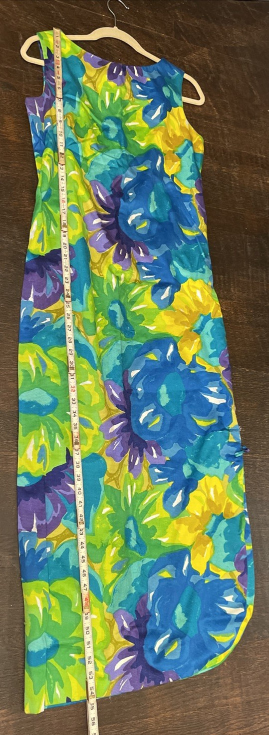 Vintage Kalama Fashions Hawaiian Sexy Maxi Dress sz14 Floral Tropical Side Slit