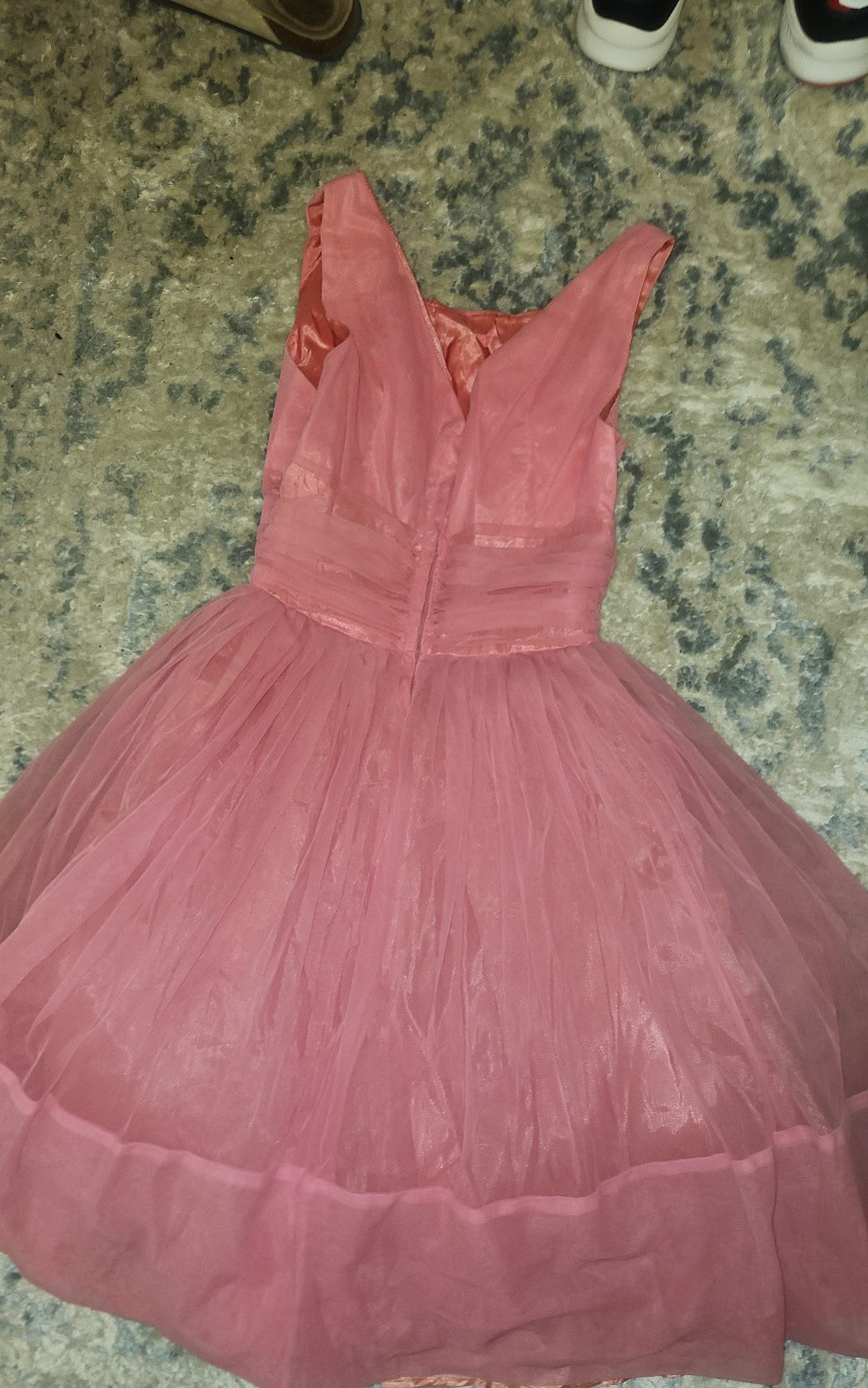 Vintage 1950s True Pink Party Dress Tea Length Chiffon ILGWU Full Skirt