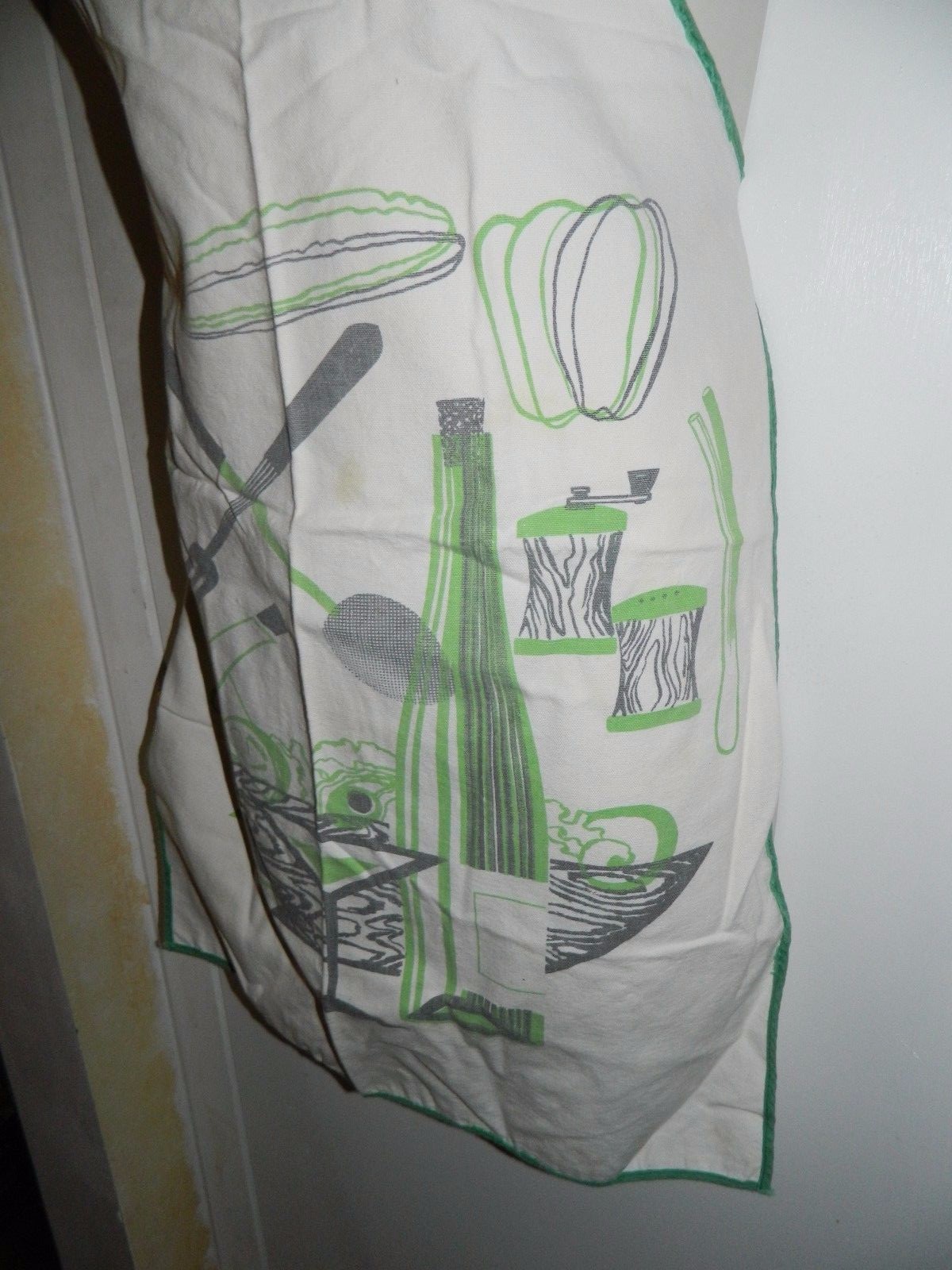 Vintage Mid Century Gray Green Salad Kitchen Cotton Blend Apron