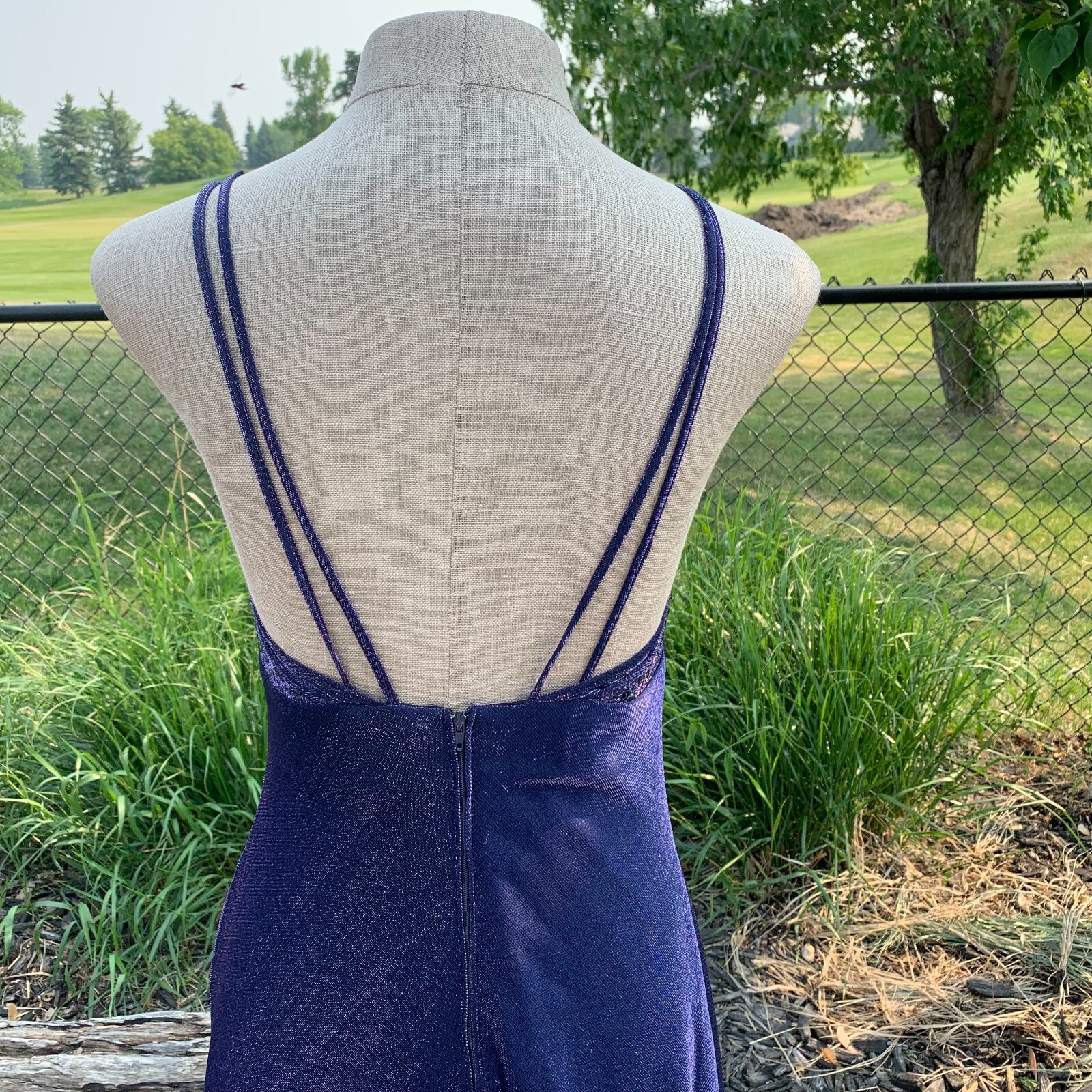 Vtg Morgan & Co Linda Bernell Maxi Dress Formal Gown 11 Purple Iridescent Fairy