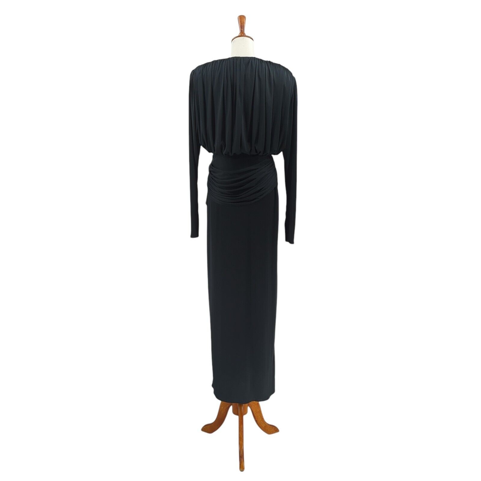 VTG 80s Tadashi Shoji Women 6 Dress Black Gown Beaded Faux Wrap Empire Waist