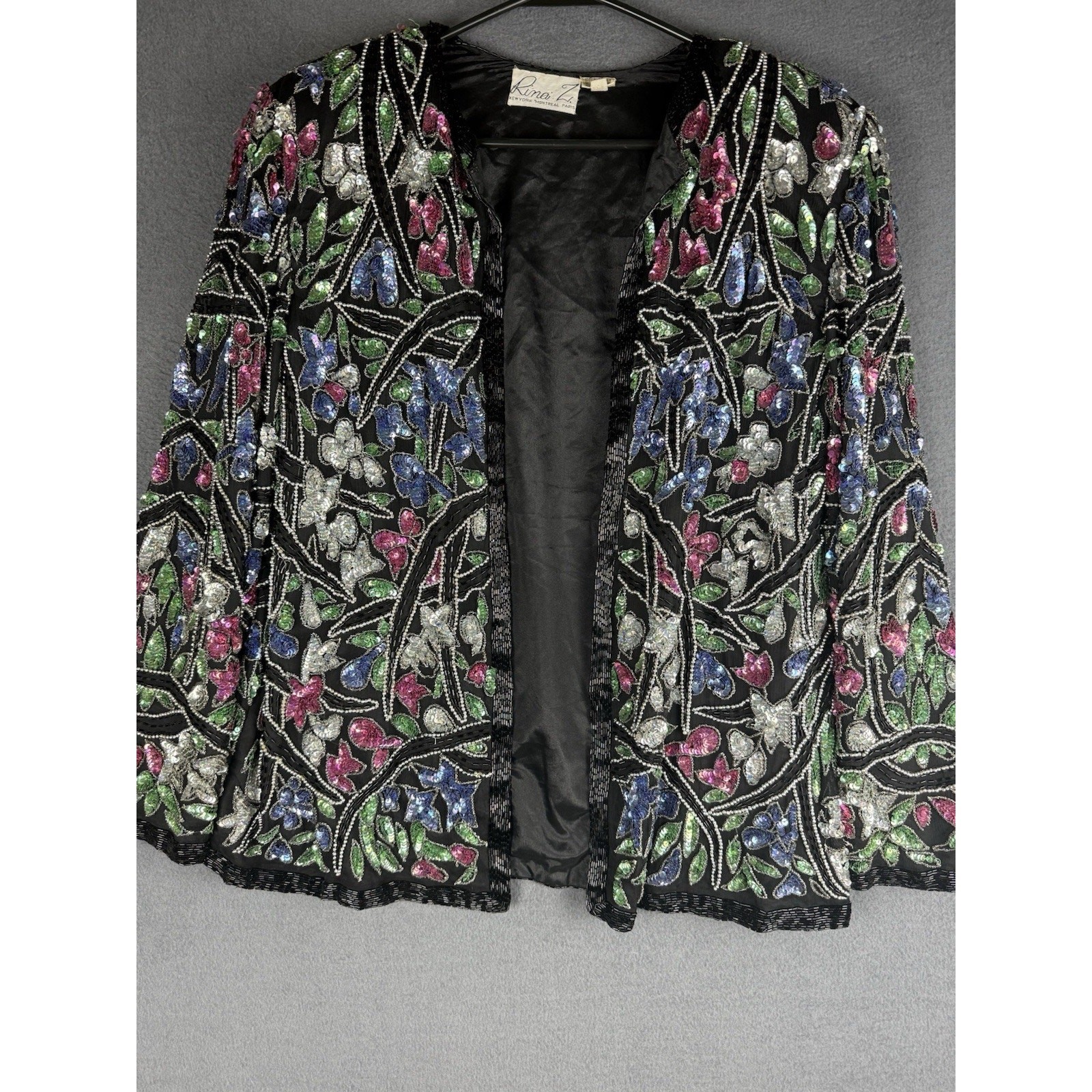 VTG RINA Z Beaded Sequin Jacket 100% Pure Silk Women’s Size XL Art Boho Deco