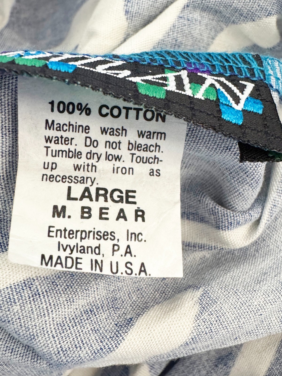Vintage 80s Women’s Cotton Pants Memphis Print Blue White USA NEW Size M