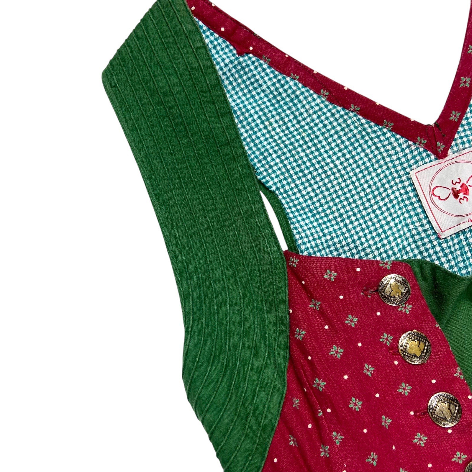 Vintage Women’s Red & Green Dirndl Dress Oktoberfest German Bavarian 40