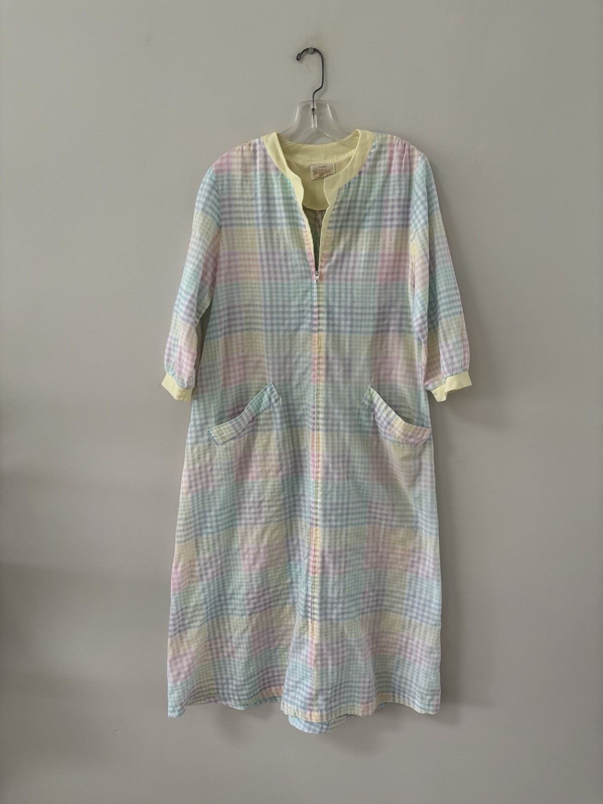 Vtg Flo Weinberg Original USA Pastel Check Plaid Maxi Robe House Coat M/L Zip