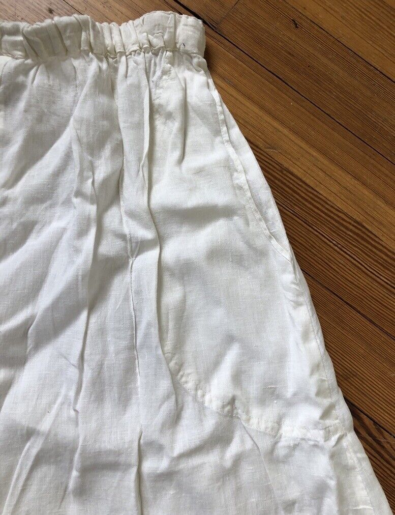 VTG FLAX ANGELHEART USA JEANNE ENGLEHART 100% LINEN WHITE SKIRT POCKETS L EUC