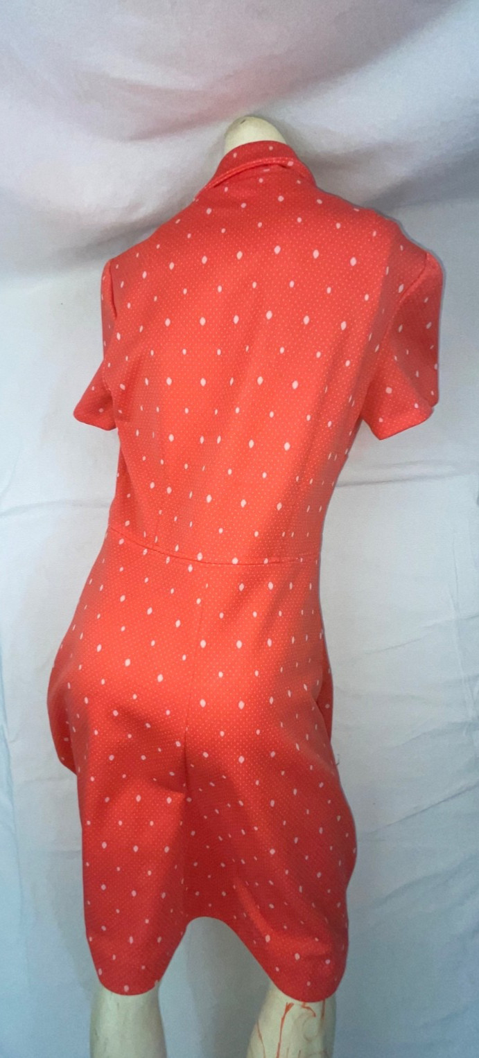 VTG 60S 70S WOMENS M POLYESTER RED POLKA DOT DISCO RETRO MOD ZIP FRONT DRESS
